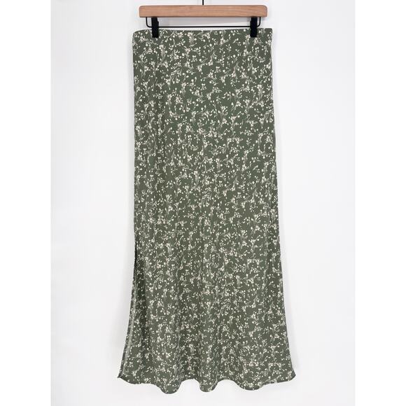 Altar'd State Moss Green Floral 90's Y2K Side Slit Maxi Skirt Size XXL - Picture 3 of 6